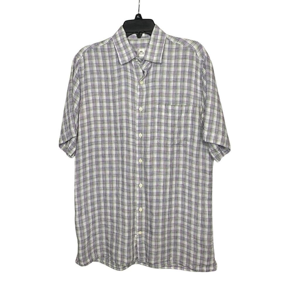 Peter Millar 100% Linen Gingham Button Down Short Sleeve Shirt Size Medium